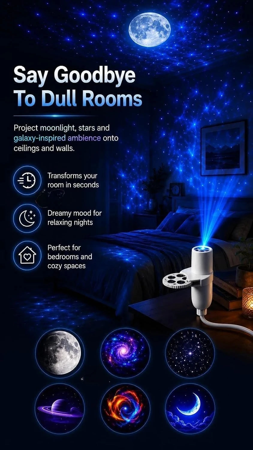Moon Galaxy Night Light for Bedroom Plug and Play Ceiling Ocean Projector LED Starry Sky Lamp for Home Decor Sleep Mood Lighting