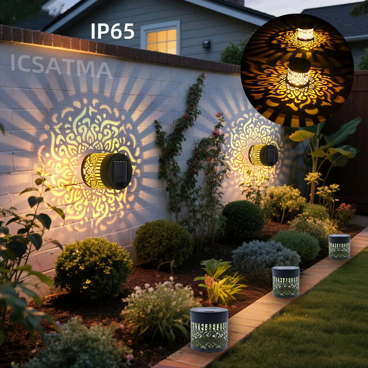 LED Solar Light IP65 Waterproof and Warm Wall Light Suitable for Garden Lawn Camping Steps Greenway Courtyard Night Light