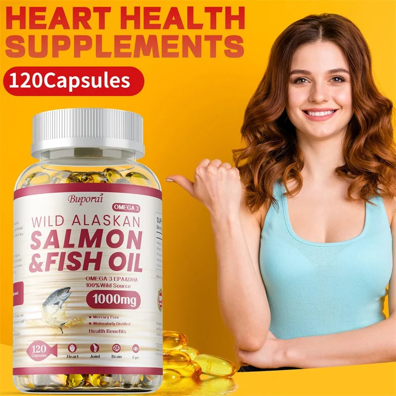 Salmon Fish Oil - Rich in EPA+DHA, Supports Joint, Brain and Eye Health, Enhances Immune Function, and  Antioxidant