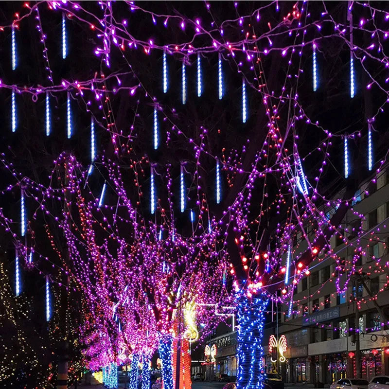 Solar Meteor Shower Lights Outdoor Meteor Lights 10Tubes Waterproof LED Falling Raindrop Christmas Halloween Fairy String Lights