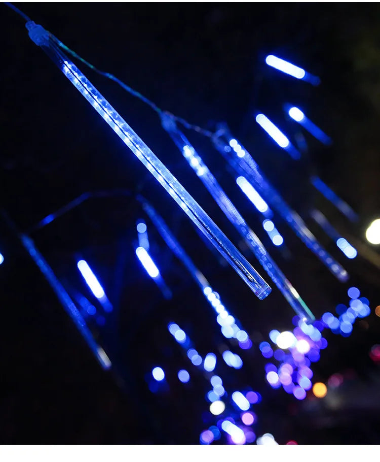Solar Meteor Shower Lights Outdoor Meteor Lights 10Tubes Waterproof LED Falling Raindrop Christmas Halloween Fairy String Lights