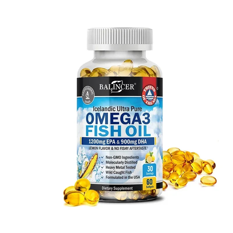 Fish Oil Omega 3 Contains EPA 1200mg & DHA 900mg - for Joints, Eyes, Cognitive Supplement, Non-GMO, Gluten Free