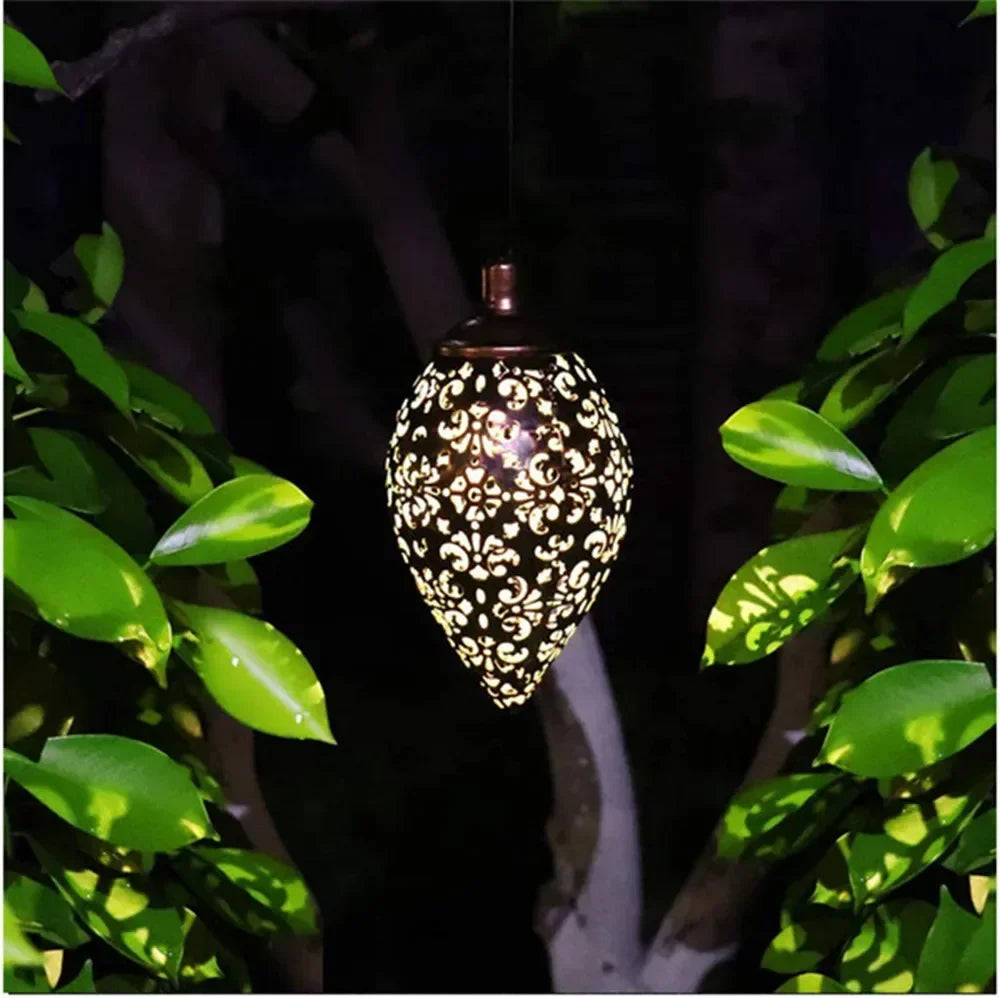 Water Drop Shaped Outdoor Solar Projection Light Waterproof Hollowed-out Design for Garden Patio Stair  Landscape Balcony