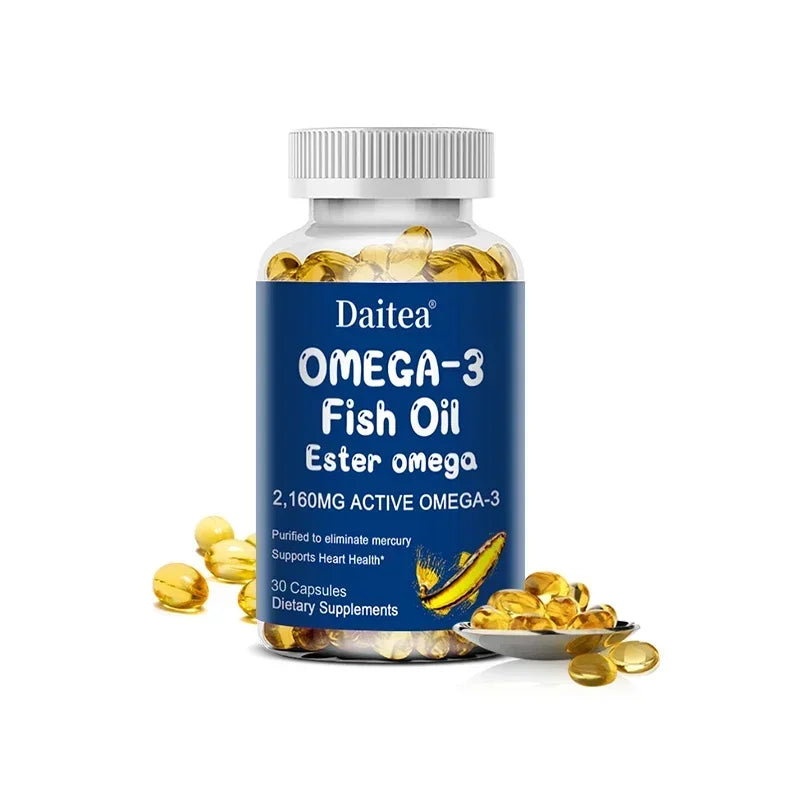 Omega 3 Fish Oil - with DHA & EPA - Supports Brain, Nervous System, Cardiovascular, Skin Health, Antioxidant - 120 Capsules