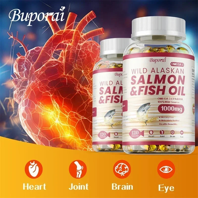 Salmon Fish Oil - Rich in EPA+DHA, Supports Joint, Brain and Eye Health, Enhances Immune Function, and  Antioxidant