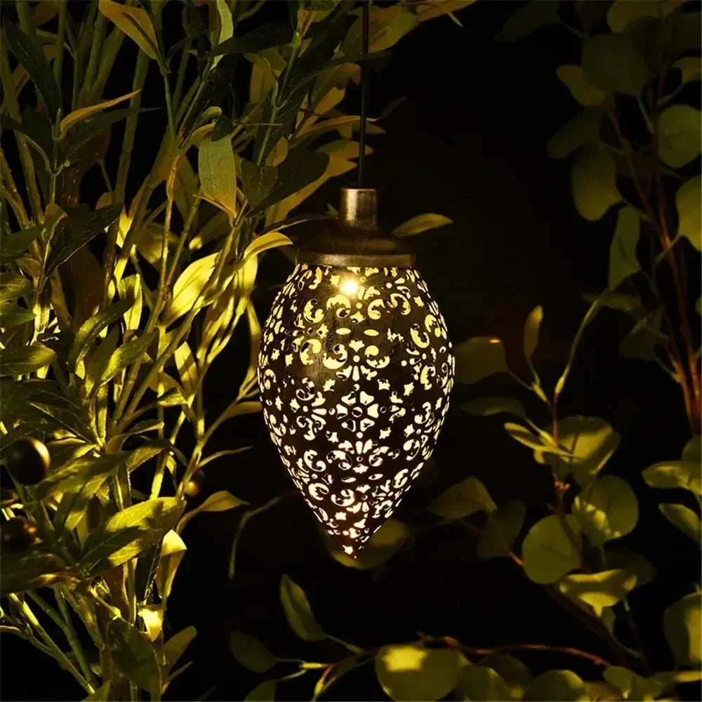 Water Drop Shaped Outdoor Solar Projection Light Waterproof Hollowed-out Design for Garden Patio Stair  Landscape Balcony