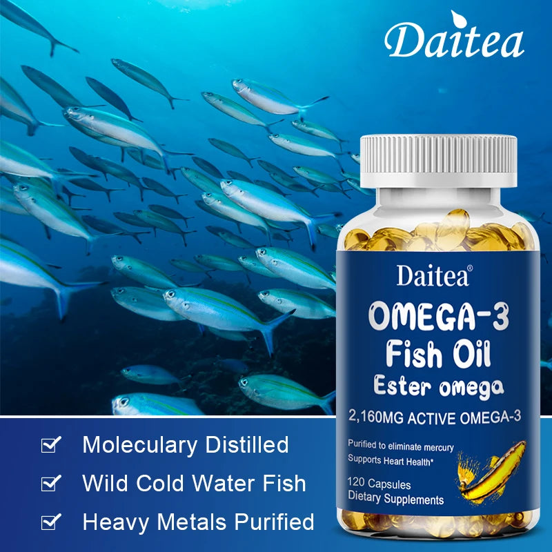 Omega 3 Fish Oil - with DHA & EPA - Supports Brain, Nervous System, Cardiovascular, Skin Health, Antioxidant - 120 Capsules
