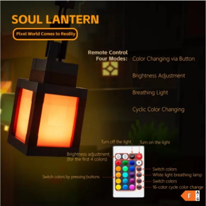 Pixel Lantern Night Light - 16 Color Changing LED Mood Light with Remote Control, Desk & Wall Mountable for Bedroom Decor Gift