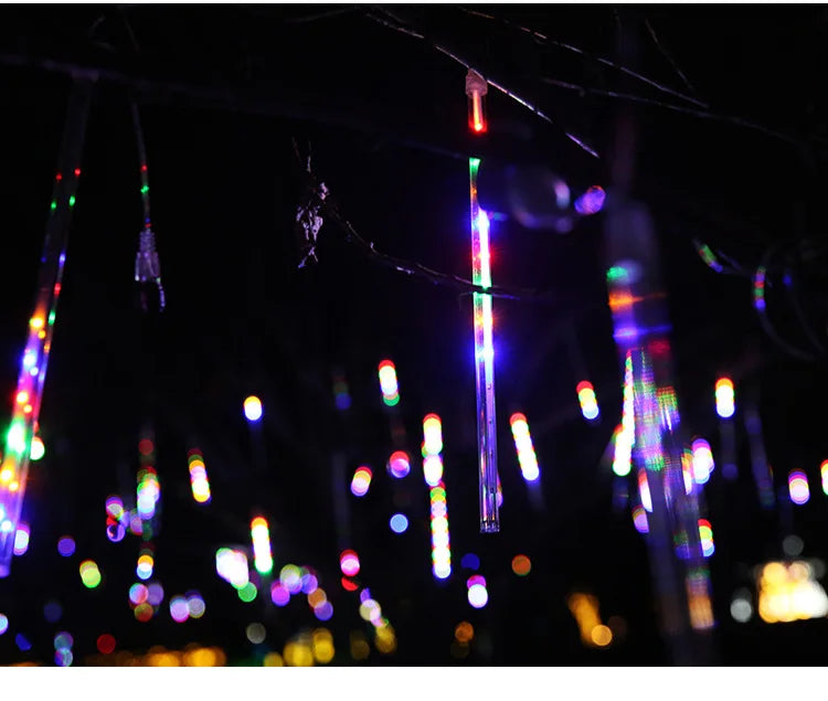Solar Meteor Shower Lights Outdoor Meteor Lights 10Tubes Waterproof LED Falling Raindrop Christmas Halloween Fairy String Lights
