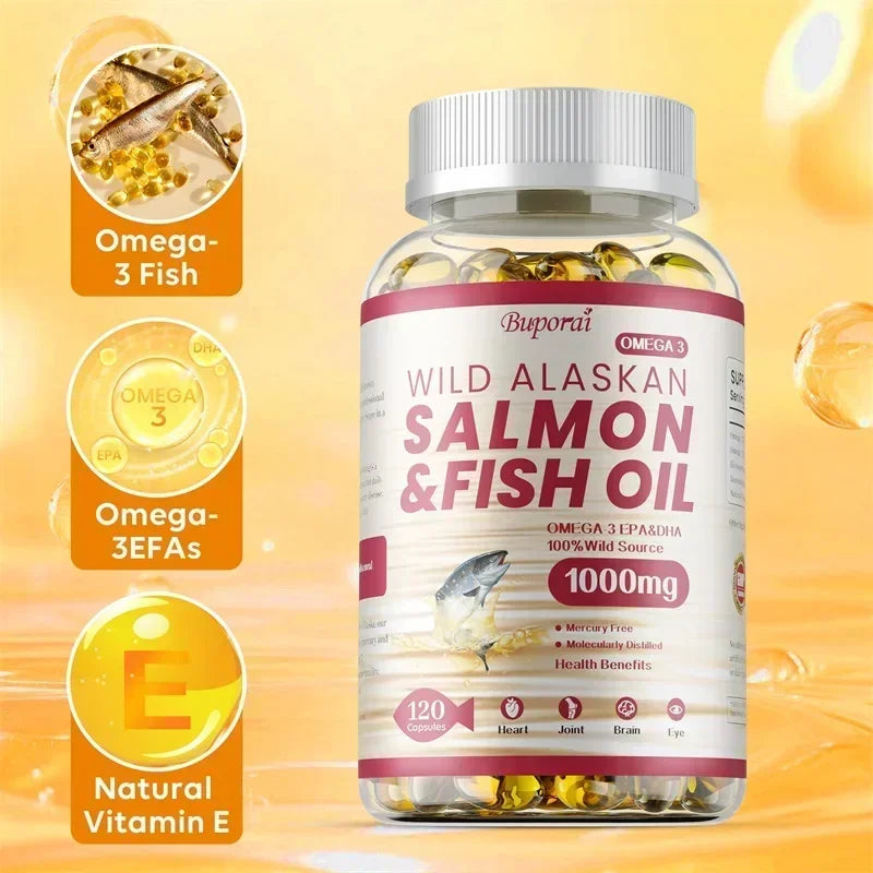 Salmon Fish Oil - Rich in EPA+DHA, Supports Joint, Brain and Eye Health, Enhances Immune Function, and  Antioxidant