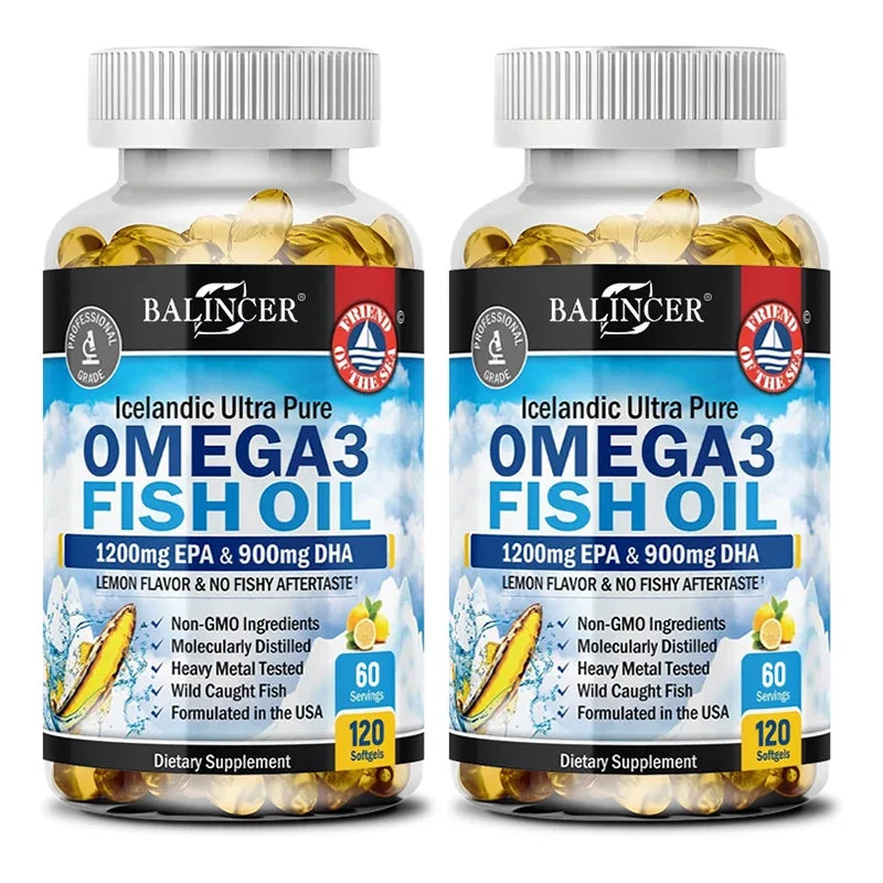 Fish Oil Omega 3 Contains EPA 1200mg & DHA 900mg - for Joints, Eyes, Cognitive Supplement, Non-GMO, Gluten Free