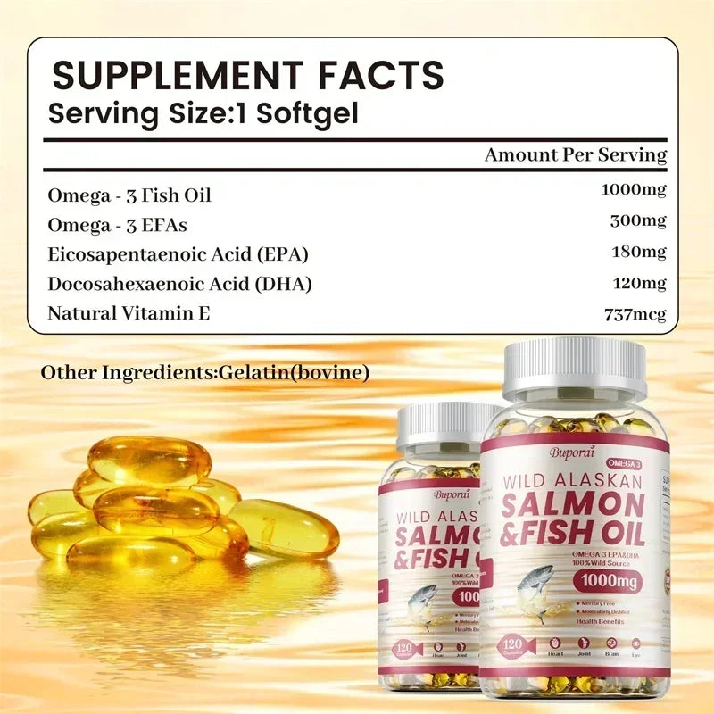 Salmon Fish Oil - Rich in EPA+DHA, Supports Joint, Brain and Eye Health, Enhances Immune Function, and  Antioxidant