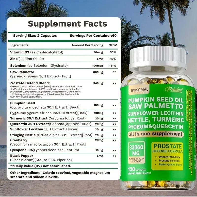 Prostate Support Supplement - DHT Blocker, Promotes Urinary and Prostate Health, Benefits Men's Health - Vegan