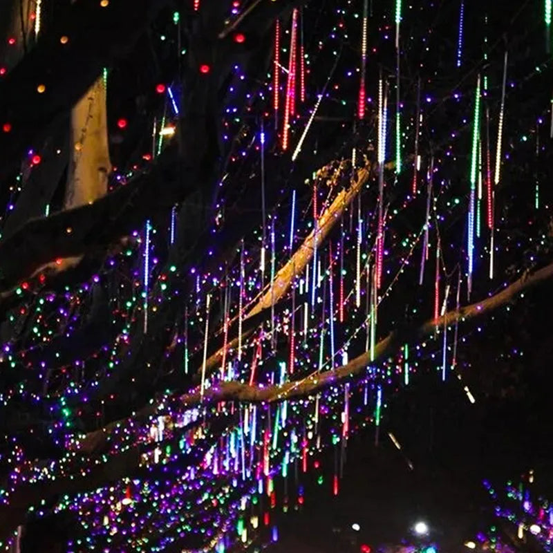 Solar Meteor Shower Lights Outdoor Meteor Lights 10Tubes Waterproof LED Falling Raindrop Christmas Halloween Fairy String Lights