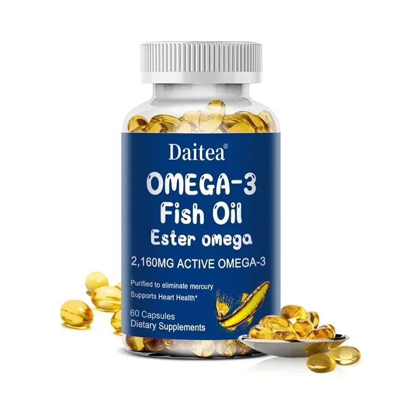 Omega 3 Fish Oil - with DHA & EPA - Supports Brain, Nervous System, Cardiovascular, Skin Health, Antioxidant - 120 Capsules
