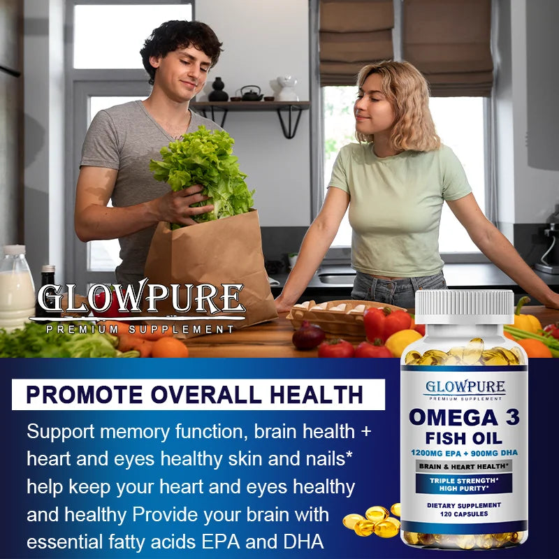 Fish Oil OMEGA-3 for Brain Cognitive Function and Memory, Anti-Inflammation, Antioxidant Joint Health - Rich In DHA And EPA