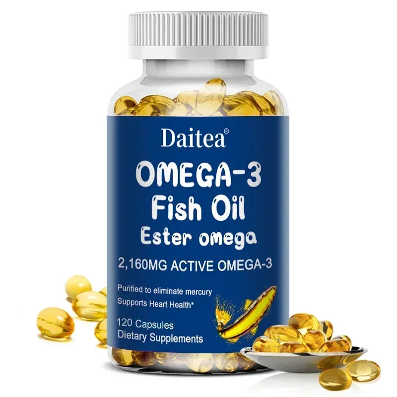 Omega 3 Fish Oil - with DHA & EPA - Supports Brain, Nervous System, Cardiovascular, Skin Health, Antioxidant - 120 Capsules