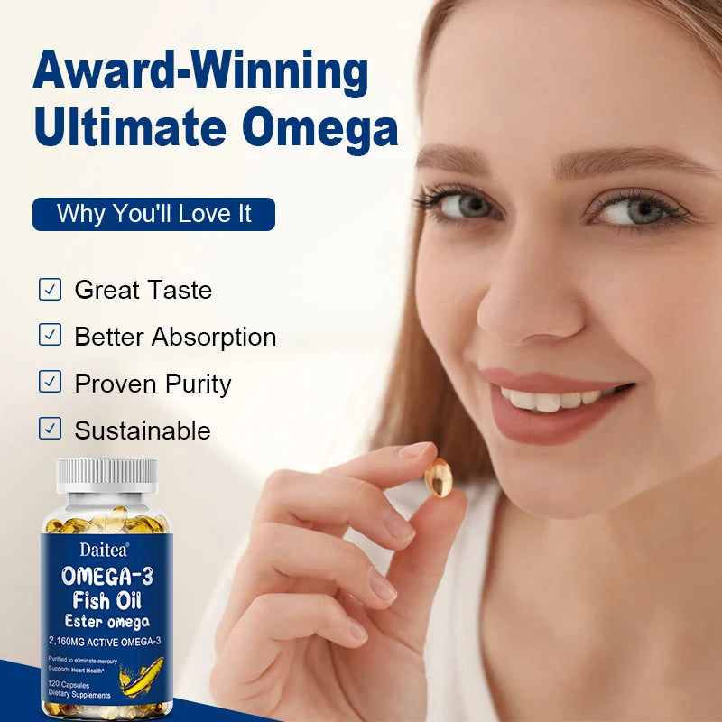 Omega 3 Fish Oil - with DHA & EPA - Supports Brain, Nervous System, Cardiovascular, Skin Health, Antioxidant - 120 Capsules