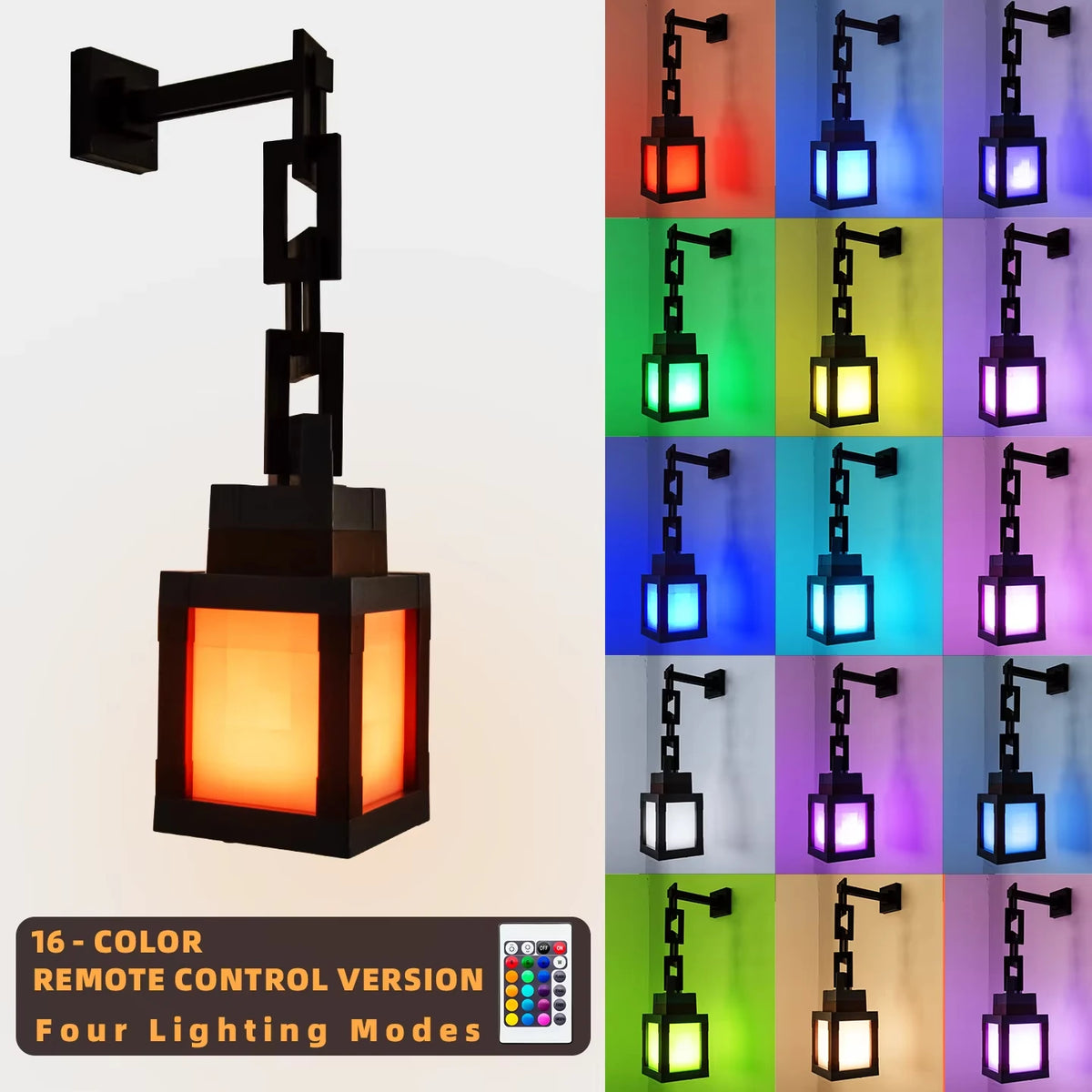 Pixel Lantern Night Light - 16 Color Changing LED Mood Light with Remote Control, Desk & Wall Mountable for Bedroom Decor Gift