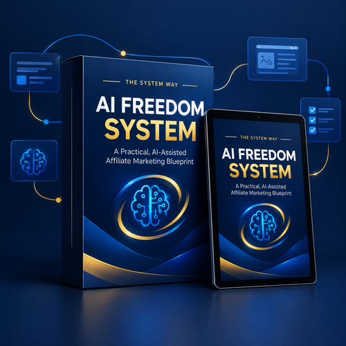 AI Freedom System digital course and tablet mockup by The System Way